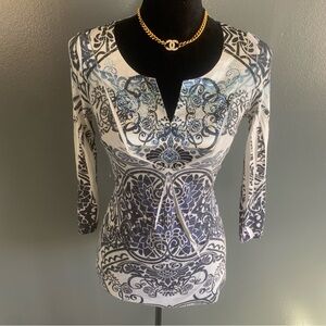 Unity World Wear Blue and White Patterned Blouse